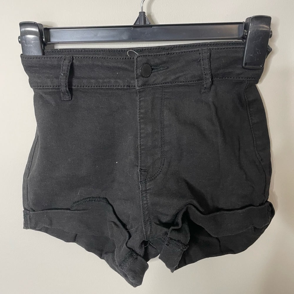 Bullhead Jean Shorts Women Sz 1/23 Black Raw Hem High Rise Booty Y2K Excellent